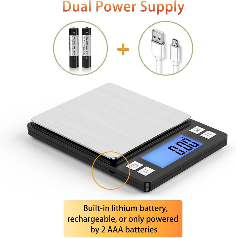 BOMATA 0.01g Small Digital Gram Scale, USB Rechargeable, Upgraded 1kg Jewelry Scale with Larger Display and Hold Function, High Precision, Grams and oz for Herb, Coin, Powder, Yeast, Kitchen Black - Image 5